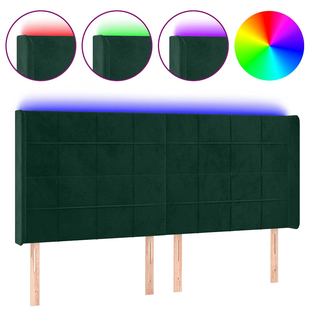 Vidaxl hoofdbord led 163x16x118 128 cm fluweel donkergroen