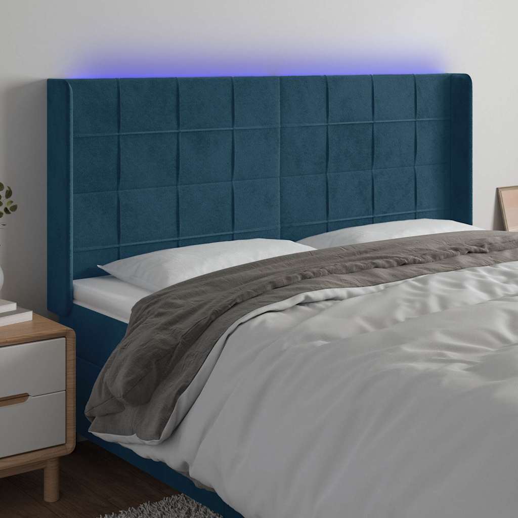Vidaxl hoofdbord led 163x16x118 128 cm fluweel donkerblauw