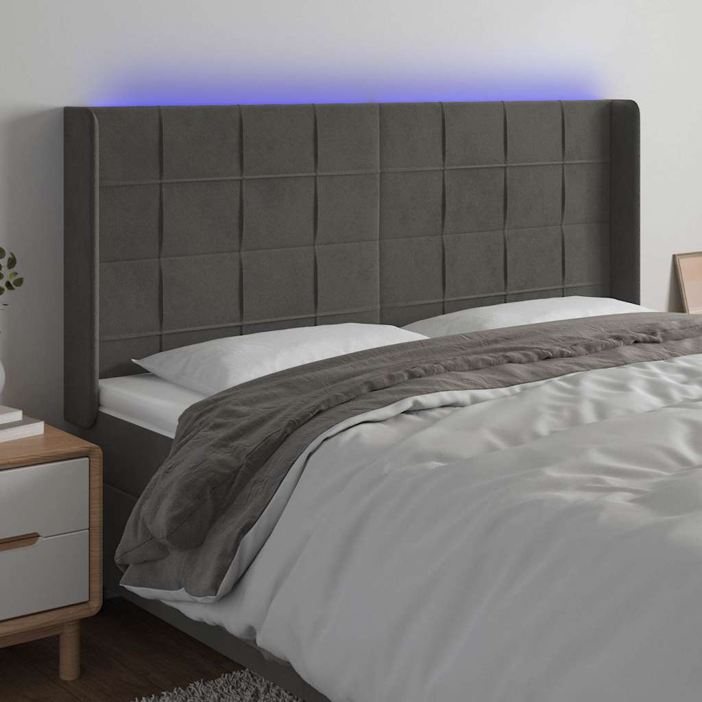 Vidaxl hoofdbord led 183x16x118 128 cm fluweel donkergrijs