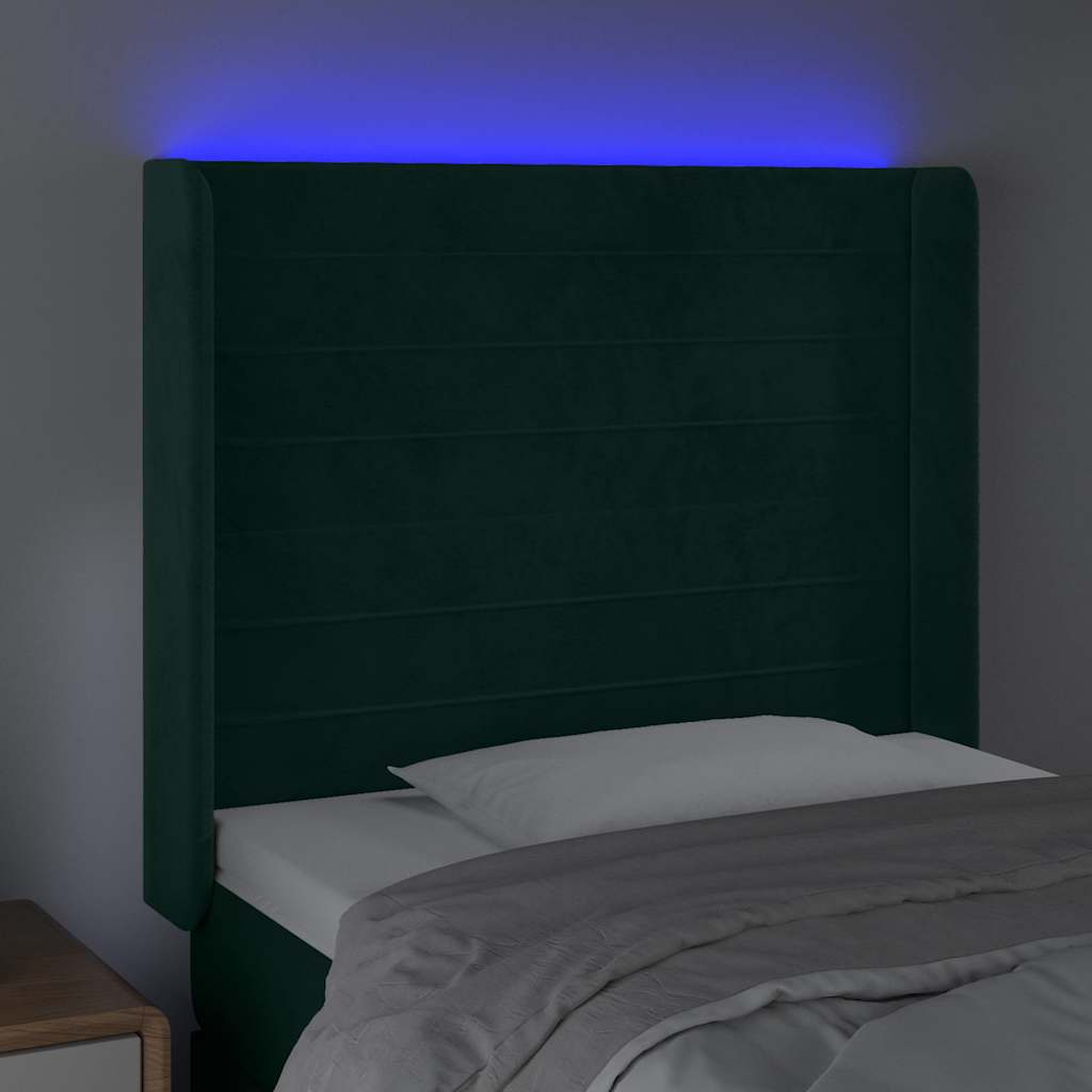 Vidaxl hoofdbord led 93x16x118 128 cm fluweel donkergroen