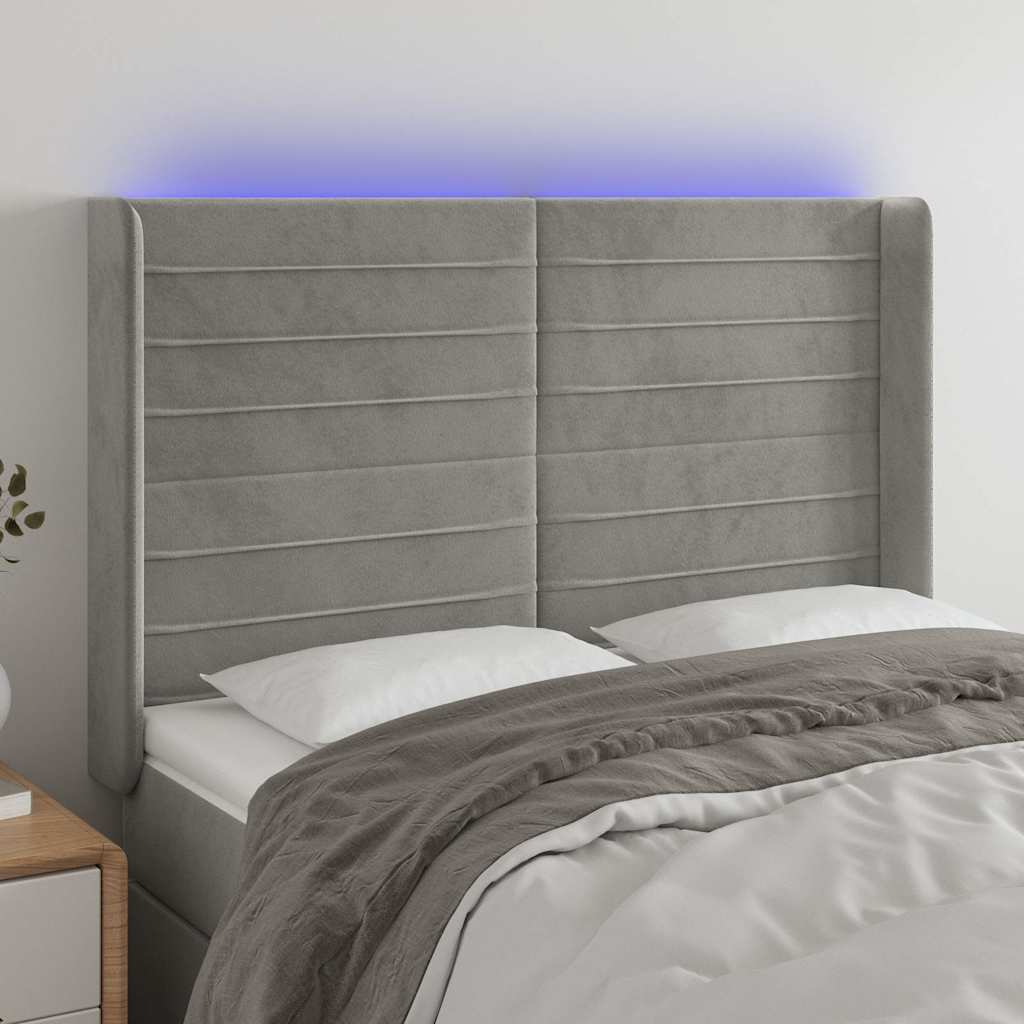 Vidaxl hoofdbord led 147x16x118 128 cm fluweel lichtgrijs