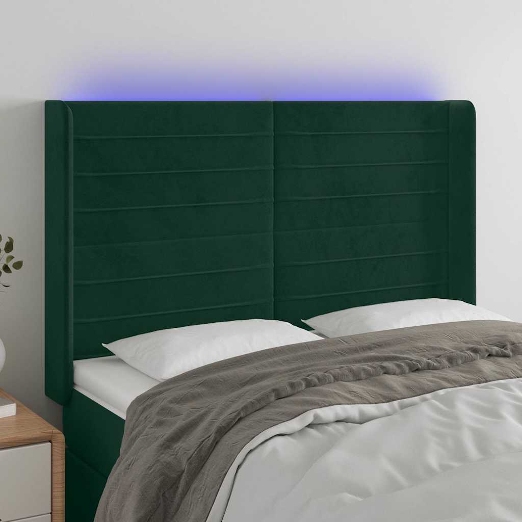 Vidaxl hoofdbord led 147x16x118 128 cm fluweel donkergroen