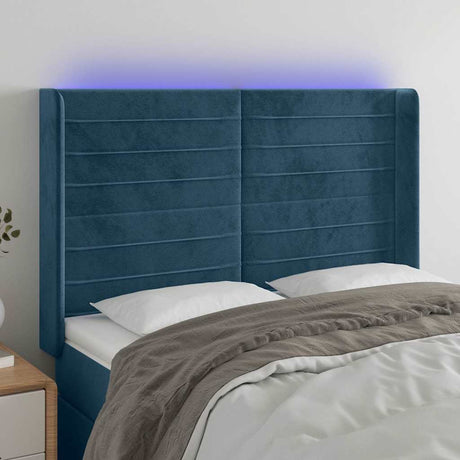 Vidaxl hoofdbord led 147x16x118 128 cm fluweel donkerblauw