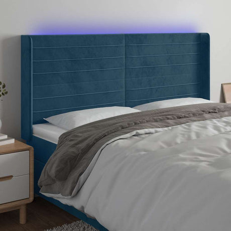 Vidaxl hoofdbord led 163x16x118 128 cm fluweel donkerblauw