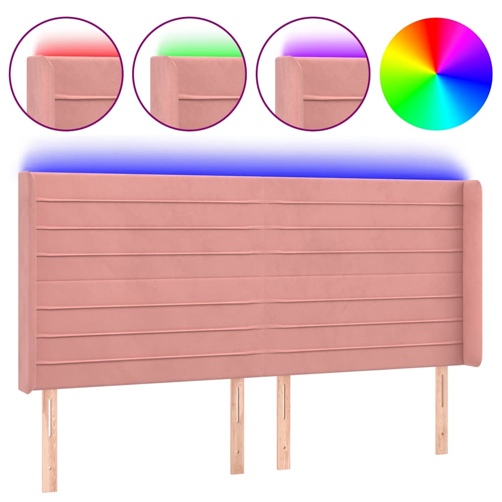 Vidaxl hoofdbord led 203x16x118 128 cm fluweel roze