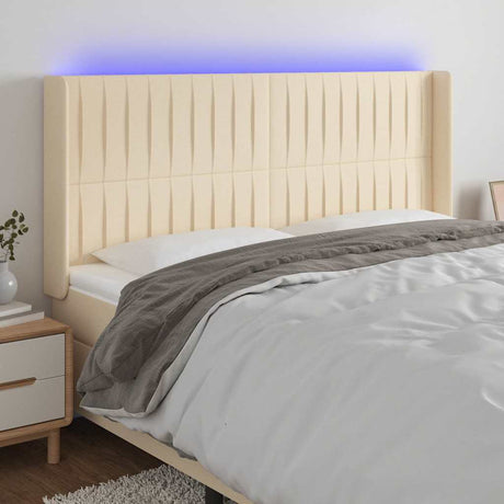 Vidaxl hoofdbord led 203x16x118 128 cm stof crèmekleurig