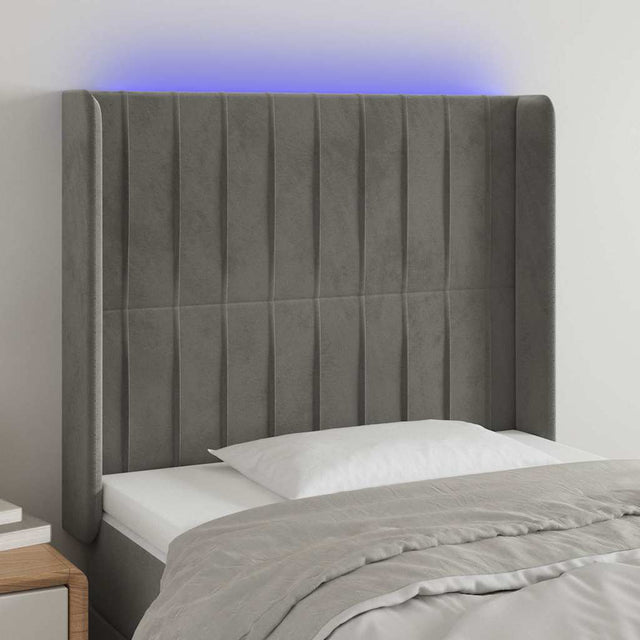 Vidaxl hoofdbord led 83x16x118 128 cm fluweel lichtgrijs