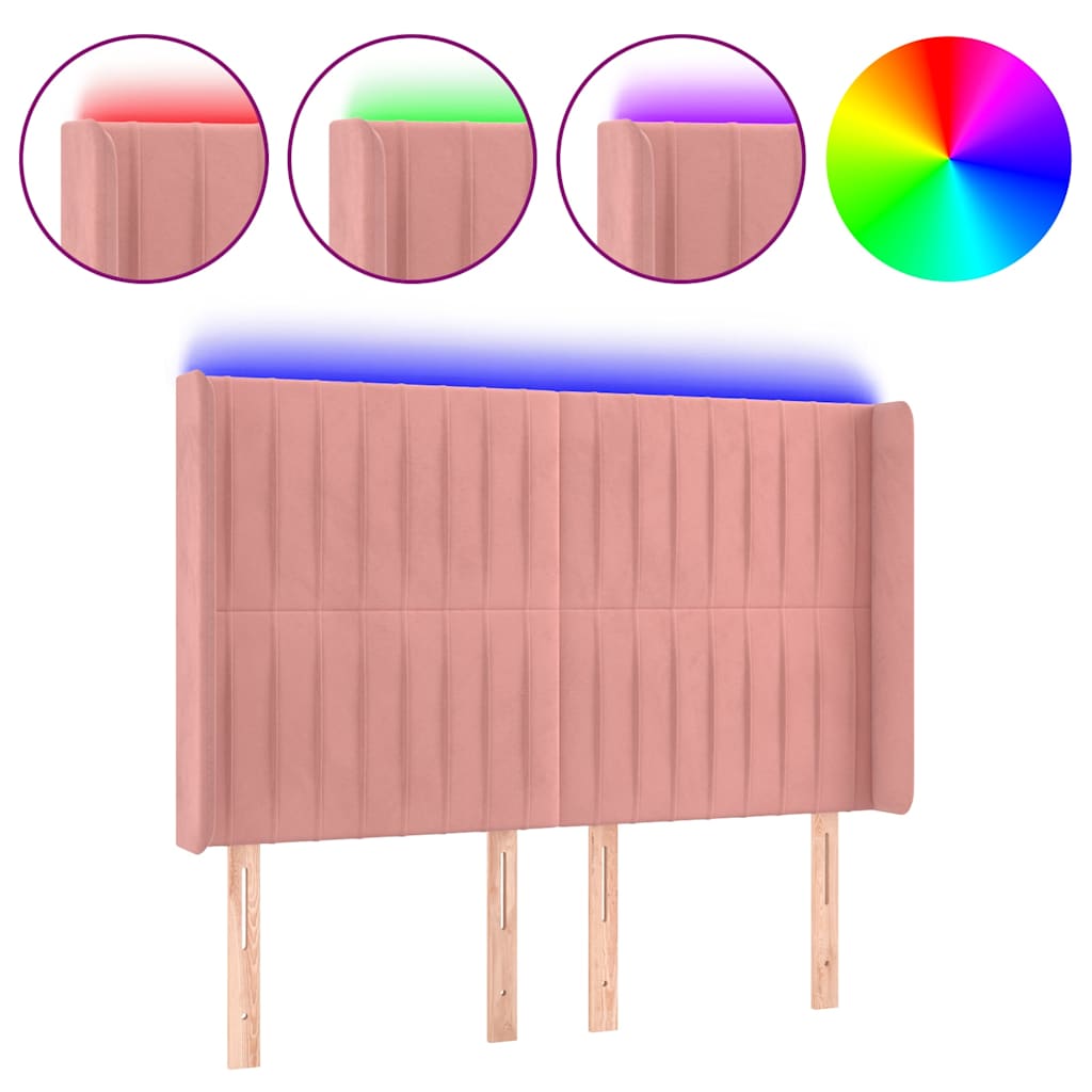 Vidaxl hoofdbord led 147x16x118 128 cm fluweel roze