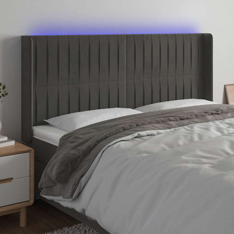 Vidaxl hoofdbord led 163x16x118 128 cm fluweel donkergrijs