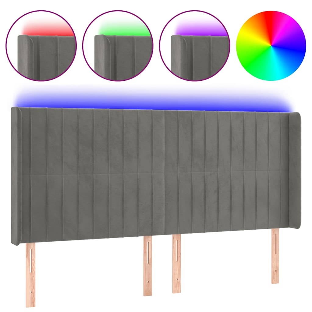 Vidaxl hoofdbord led 183x16x118 128 cm fluweel lichtgrijs