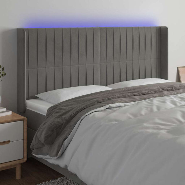 Vidaxl hoofdbord led 183x16x118 128 cm fluweel lichtgrijs