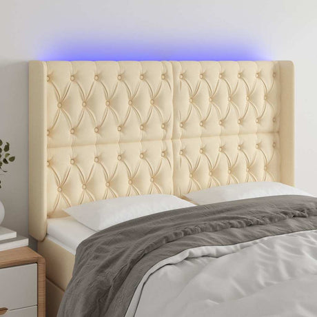 Vidaxl hoofdbord led 147x16x118 128 cm stof crèmekleurig