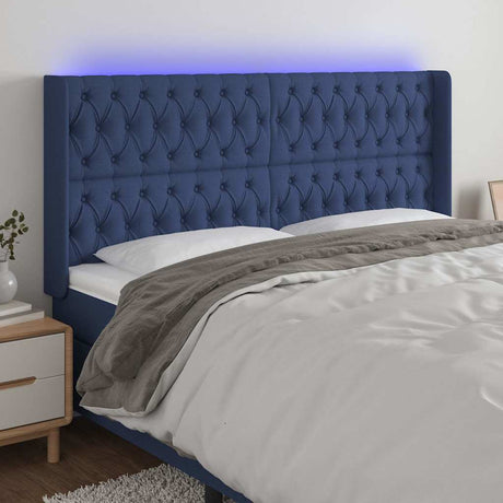 Vidaxl hoofdbord led 203x16x118 128 cm stof blauw