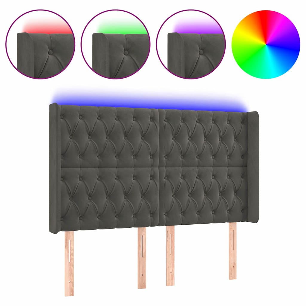 Vidaxl hoofdbord led 147x16x118 128 cm fluweel donkergrijs