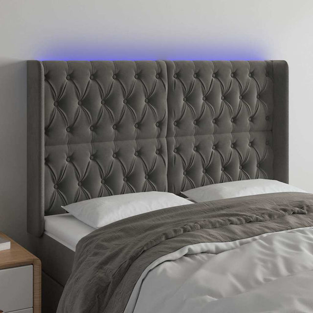 Vidaxl hoofdbord led 147x16x118 128 cm fluweel donkergrijs