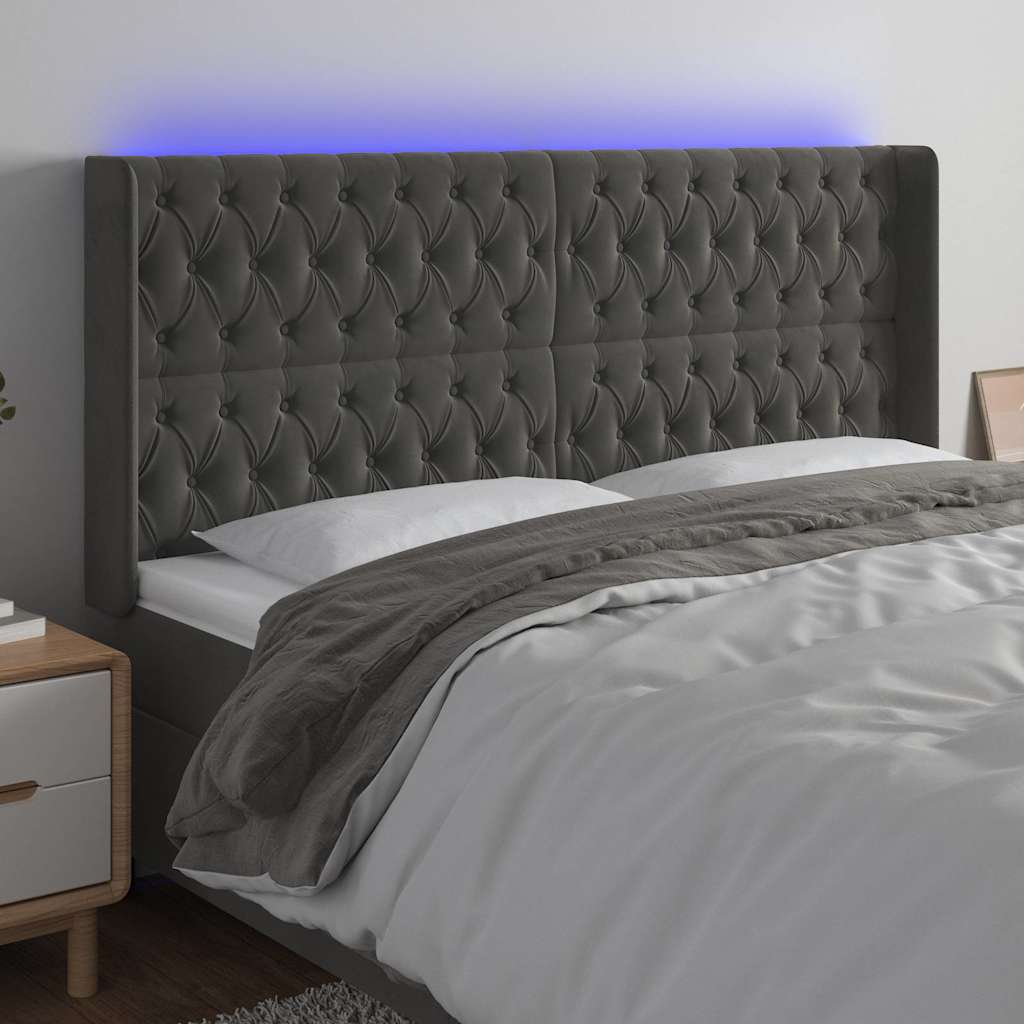 Vidaxl hoofdbord led 203x16x118 128 cm fluweel donkergrijs