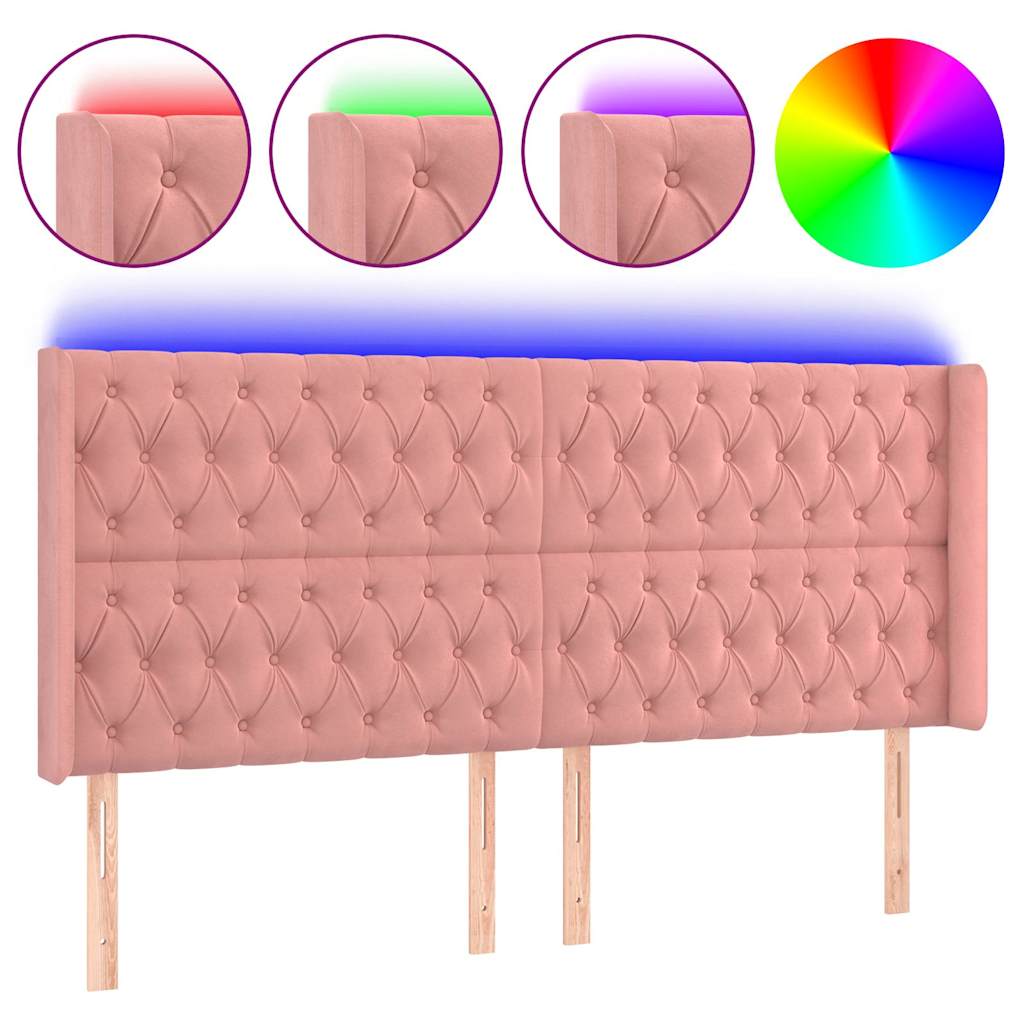 Vidaxl hoofdbord led 203x16x118 128 cm fluweel roze