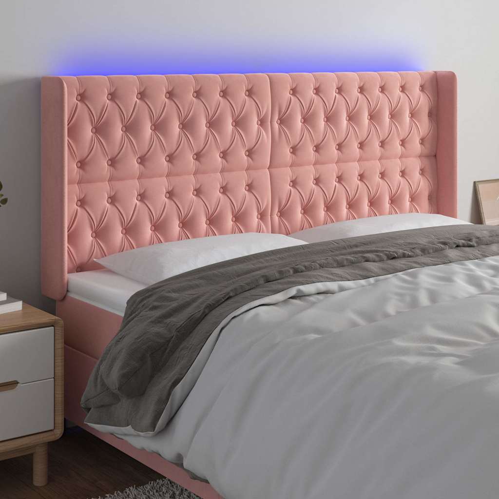 Vidaxl hoofdbord led 203x16x118 128 cm fluweel roze