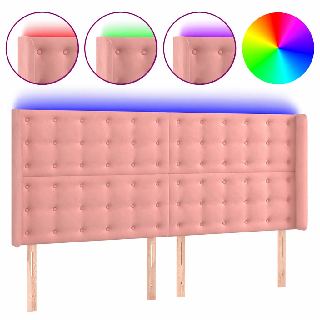 Vidaxl hoofdbord led 203x16x118 128 cm fluweel roze