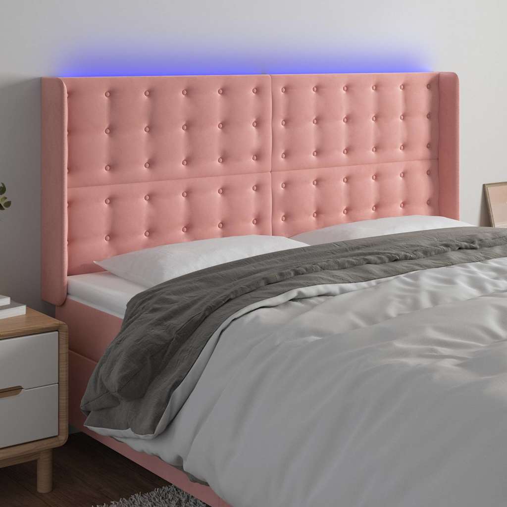 Vidaxl hoofdbord led 203x16x118 128 cm fluweel roze
