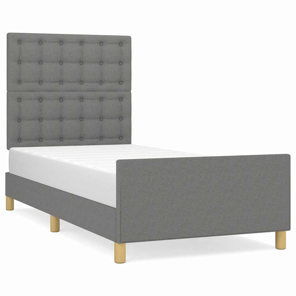 Vidaxl bedframe met hoofdeinde stof donkergrijs 90x200 cm