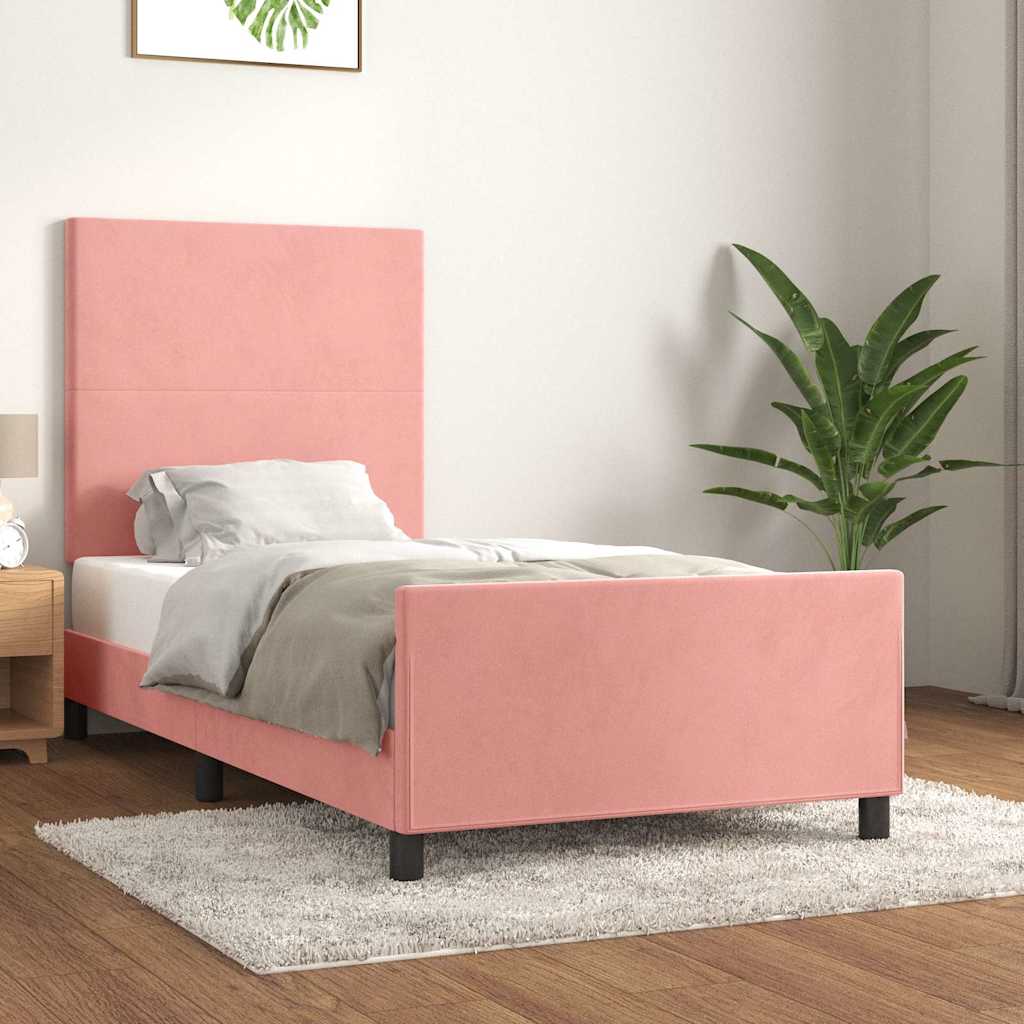 Vidaxl bedframe met hoofdeinde fluweel roze 90x200 cm