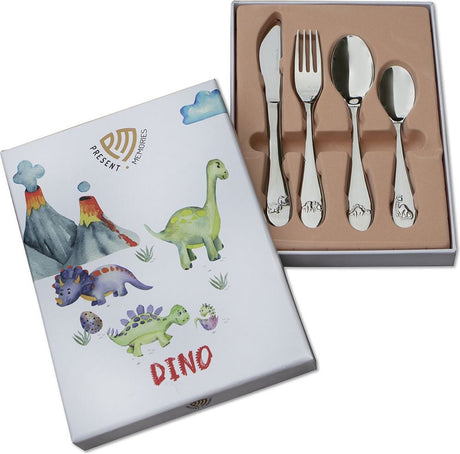 Kinderbestek - 4 delig - dino - zilver r