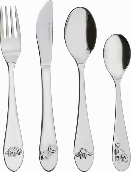 Kinderbestek - 4 delig - dino - zilver r