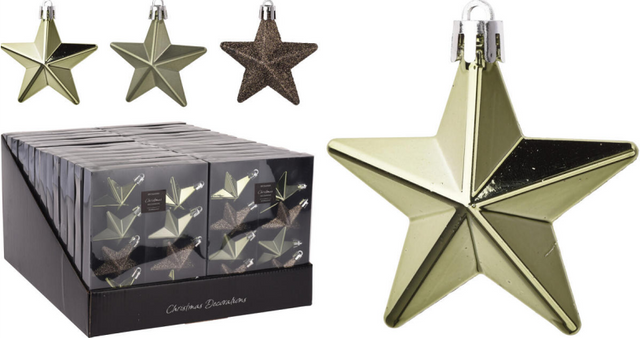 Kerstbal onbreekbaar ster 6.50cm 8 stuks - groen