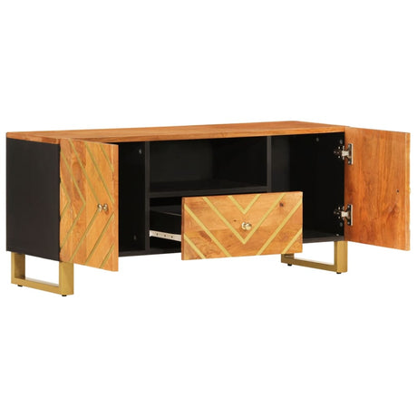 Vidaxl tv-meubel 105x33,5x46 cm massief mangohout bruin en zwart