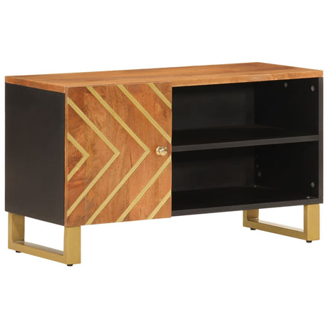 Vidaxl tv-meubel 80x31,5x46 cm massief mangohout bruin en zwart