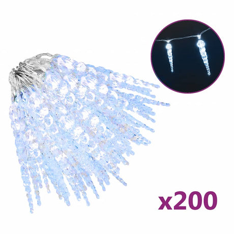 VidaXL Świąteczna lampa w kształcie sopla, 200 diod LED, zimna biel, 20 m, akrylowe PCV
