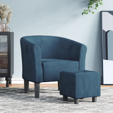 Vidaxl kuipstoel met voetenbank fluweel donkerblauw