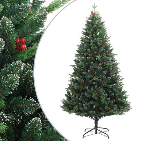 Vidaxl kunstkerstboom z zawiasami i czerwonymi jagodami 210 cm