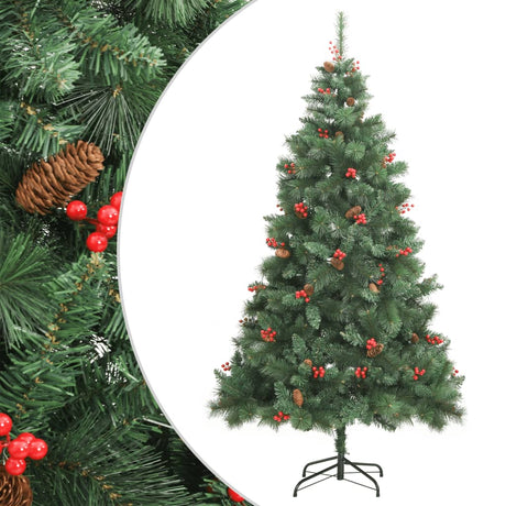 Vidaxl kunstkerstboom z zawiasami szyszkami sosnowymi i jagodami 240 cm