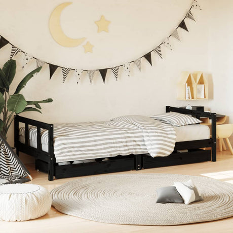 Vidaxl kinderbedframe met lades 90x200 cm massief grenenhout zwart