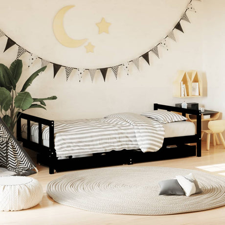 Vidaxl kinderbedframe met lades 90x190 cm massief grenenhout zwart