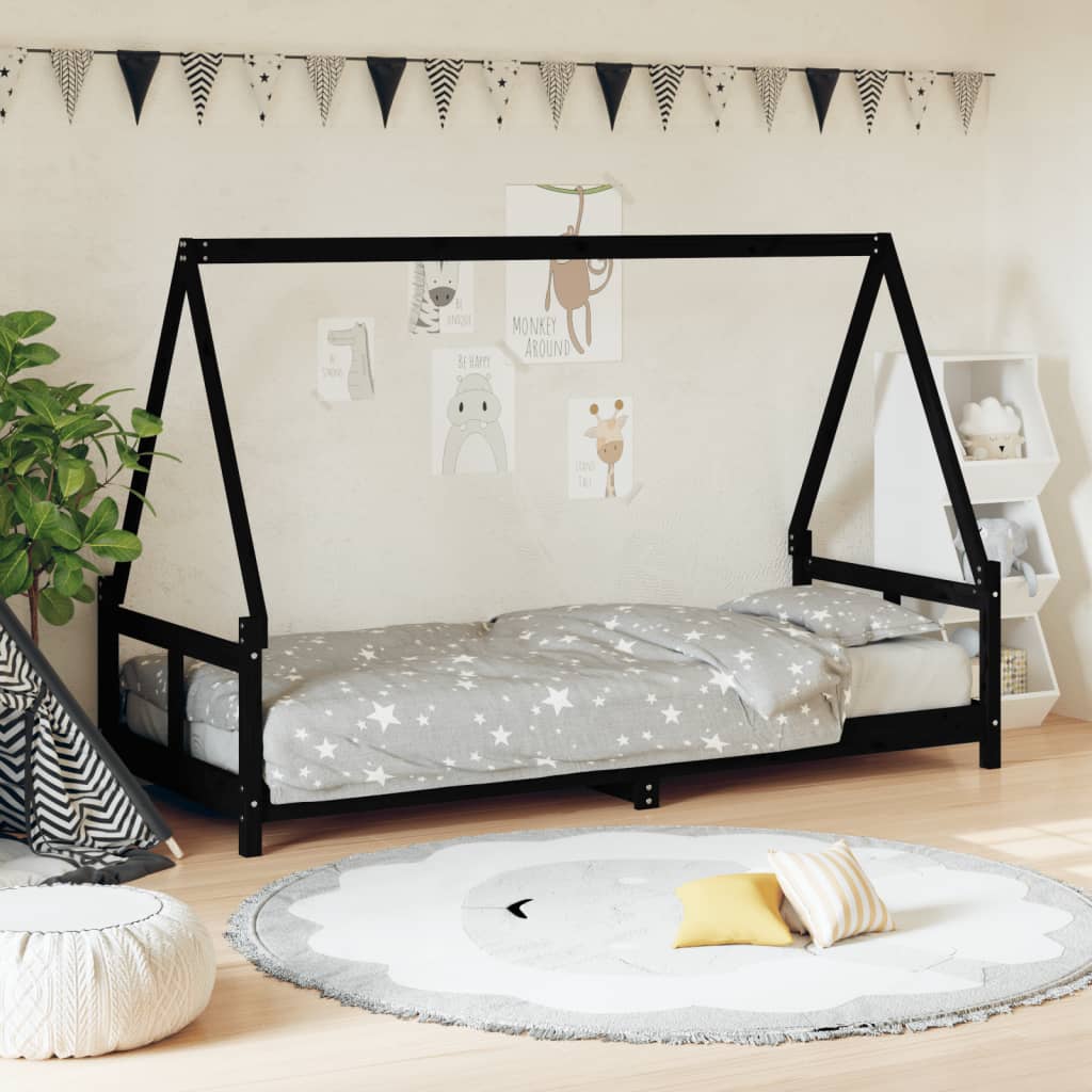 Vidaxl kinderbedframe 80x200 cm massief grenenhout zwart