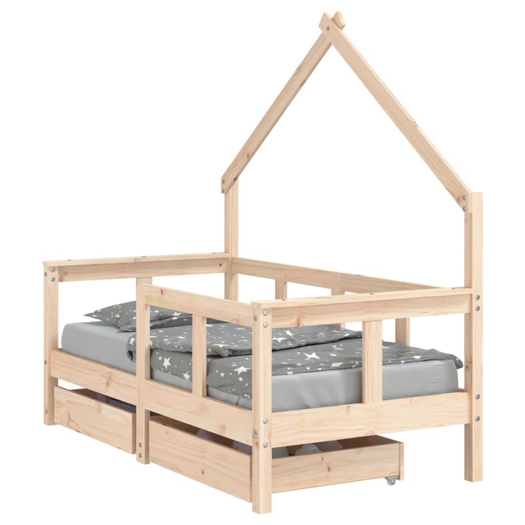 Vidaxl kinderbedframe met lades 70x140 cm massief grenenhout