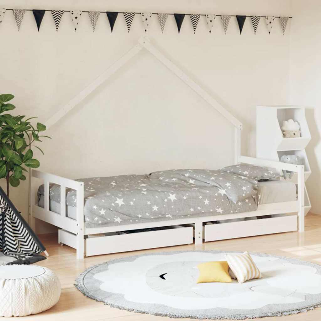Vidaxl kinderbedframe met lades 90x200 cm massief grenenhout wit