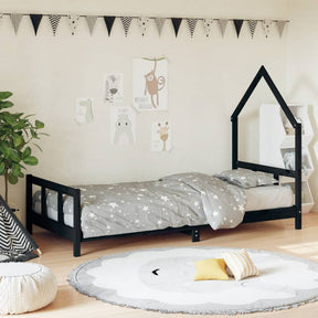 Vidaxl kinderbedframe 90x200 cm massief grenenhout zwart