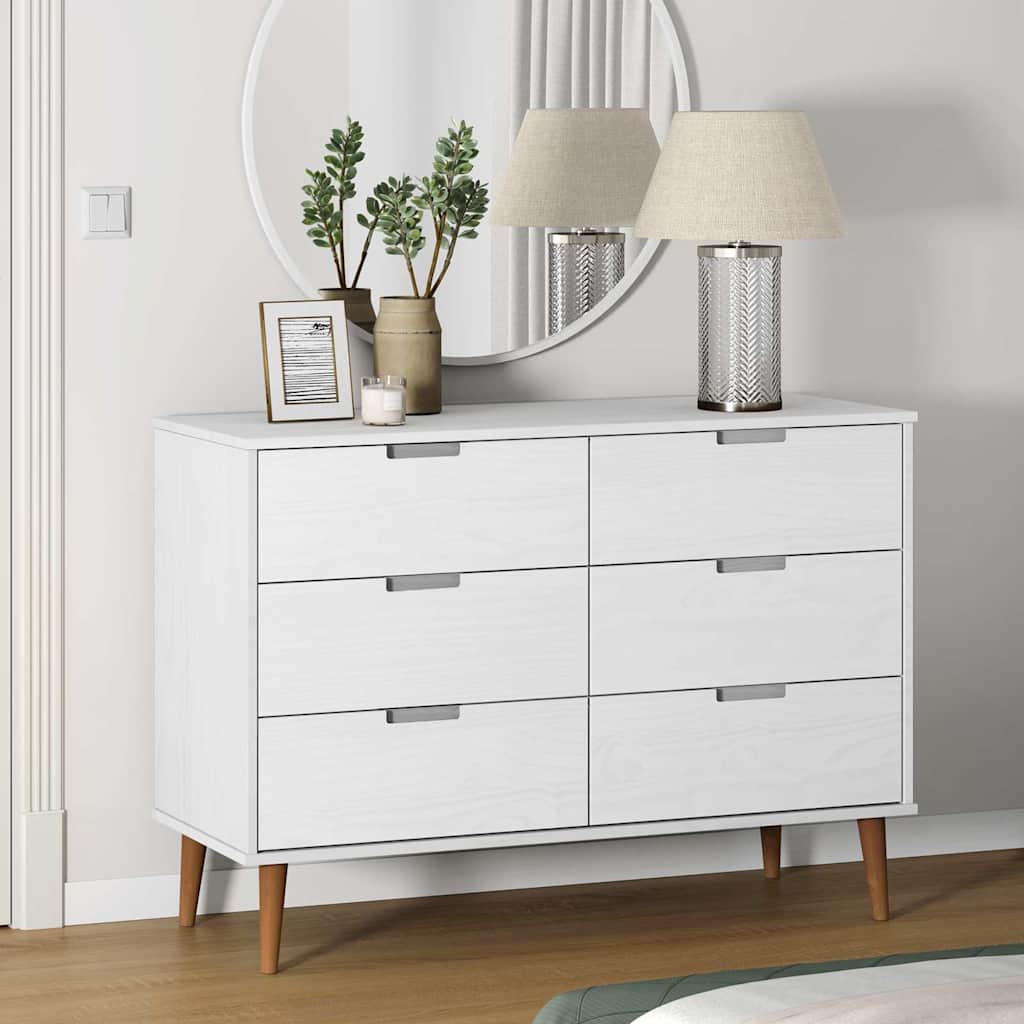 Vidaxl ladekast molde 113x40x80 cm massief grenenhout wit