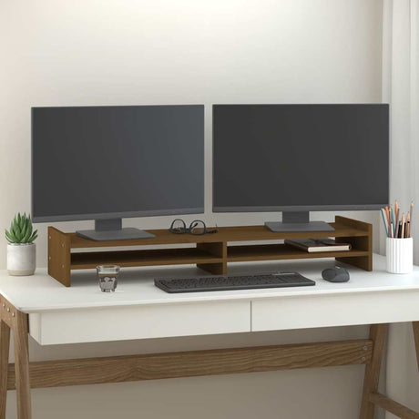 Stojak na monitor Vidaxxl 100x27x15 cm z litego drewna sosnowego w kolorze miodowo-brązowym