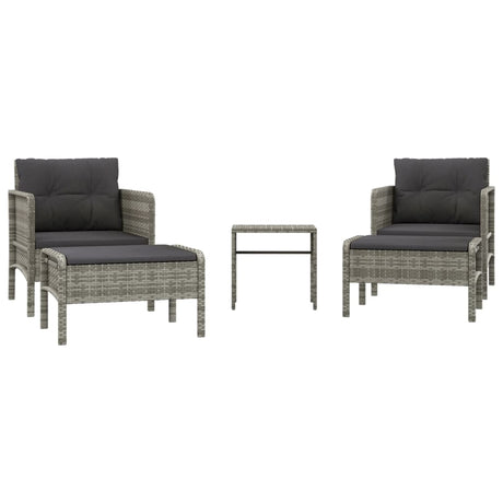 Vidaxl 5-delige loungeset met kussens poly rattan grijs