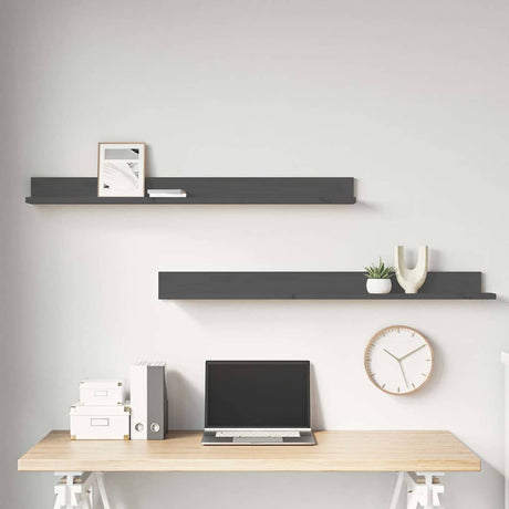 Vidaxl wandkasten 2 st 110x11x9 cm massief grenenhout grijs