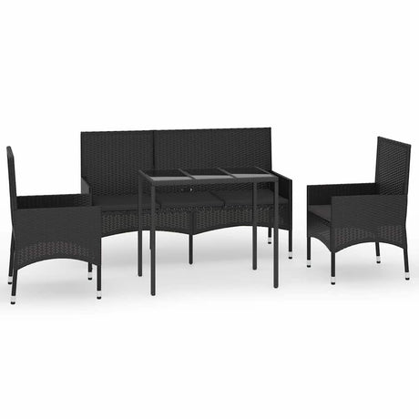 Vidaxl 4-delige loungeset met kussens poly rattan zwart
