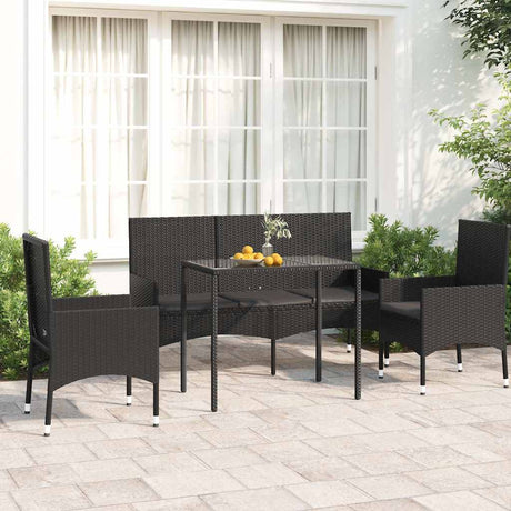 Vidaxl 4-delige loungeset met kussens poly rattan zwart