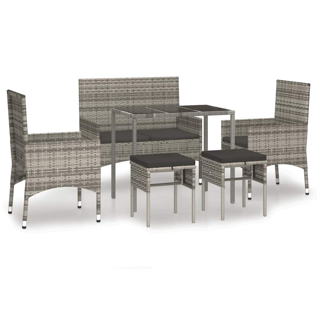 Vidaxl 6-delige loungeset met kussens poly rattan grijs