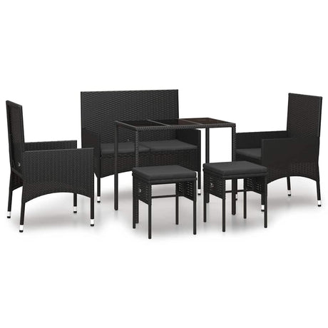 Vidaxl 6-delige loungeset met kussens poly rattan zwart