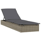 Vidaxl ligbed met kussen 1 st 201x55x62 cm poly rattan grijs
